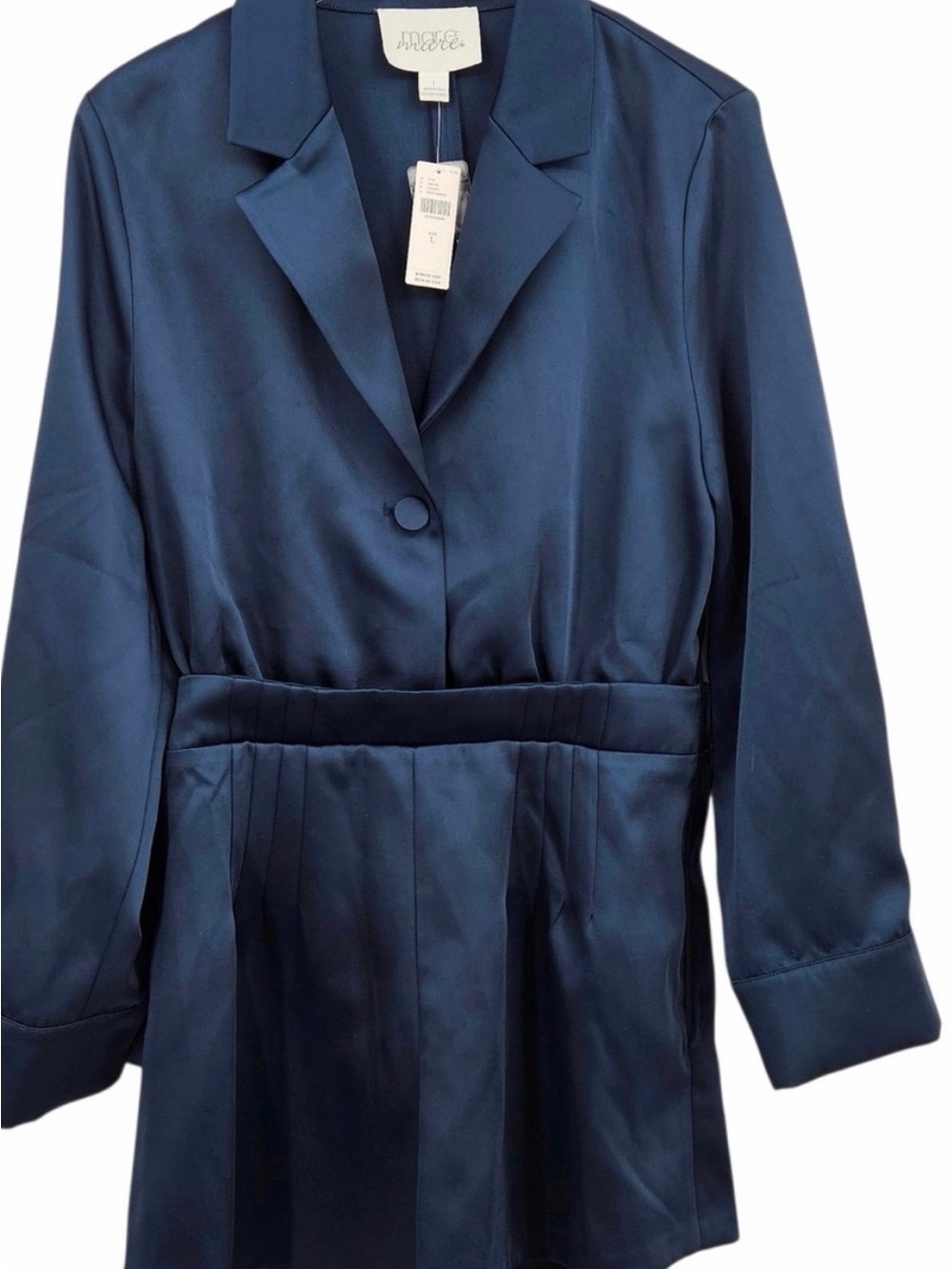 Anthropologie Satin Navy Blue Jumpsuit Romper